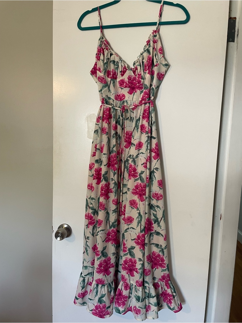 Anna-Kaci Floral Rose Maxi Dress Light Beige Pink M